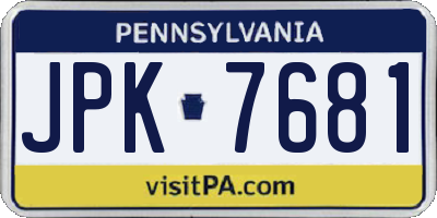 PA license plate JPK7681