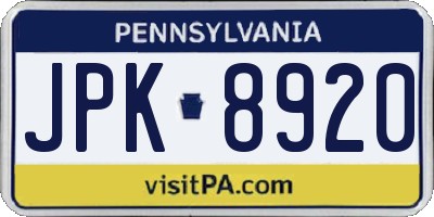 PA license plate JPK8920