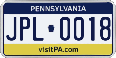 PA license plate JPL0018