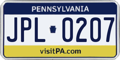 PA license plate JPL0207