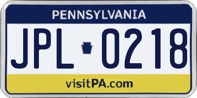 PA license plate JPL0218