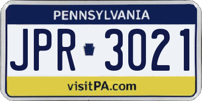 PA license plate JPR3021