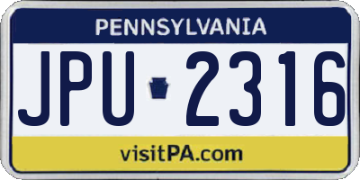 PA license plate JPU2316