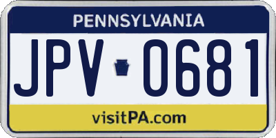 PA license plate JPV0681