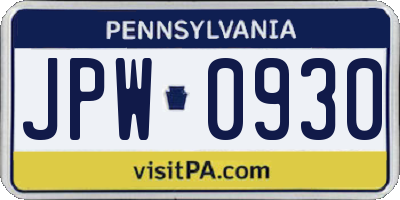 PA license plate JPW0930