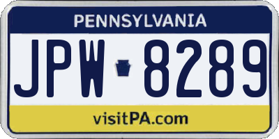 PA license plate JPW8289