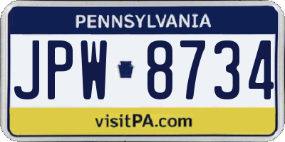 PA license plate JPW8734