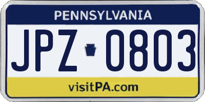 PA license plate JPZ0803