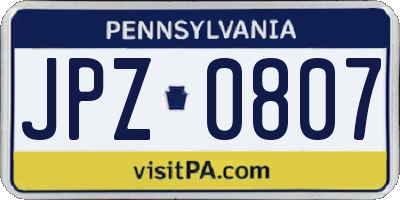 PA license plate JPZ0807