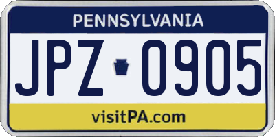 PA license plate JPZ0905