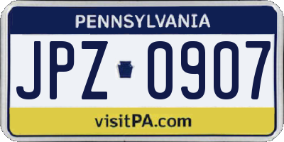 PA license plate JPZ0907