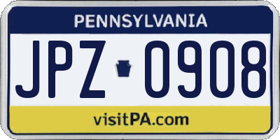 PA license plate JPZ0908