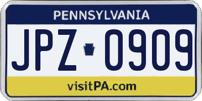 PA license plate JPZ0909