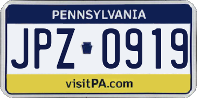 PA license plate JPZ0919