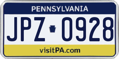 PA license plate JPZ0928