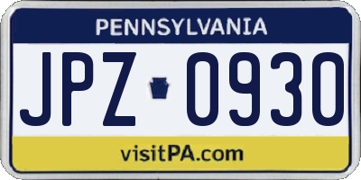 PA license plate JPZ0930