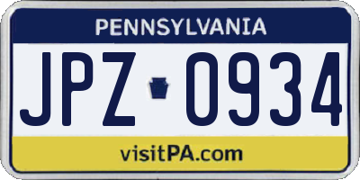 PA license plate JPZ0934