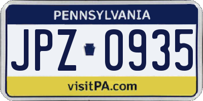 PA license plate JPZ0935