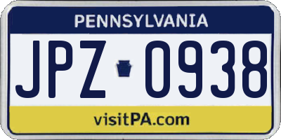 PA license plate JPZ0938