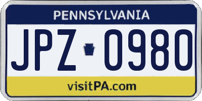 PA license plate JPZ0980