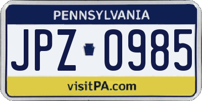 PA license plate JPZ0985