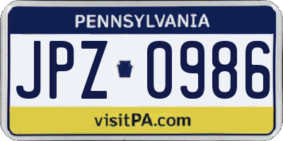 PA license plate JPZ0986
