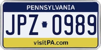 PA license plate JPZ0989