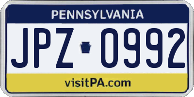 PA license plate JPZ0992