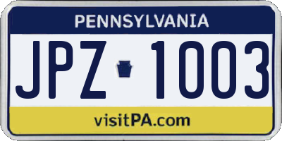PA license plate JPZ1003