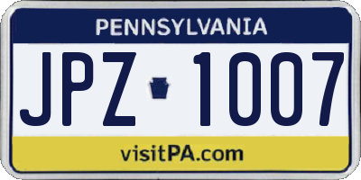 PA license plate JPZ1007