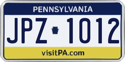 PA license plate JPZ1012
