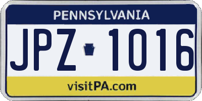 PA license plate JPZ1016