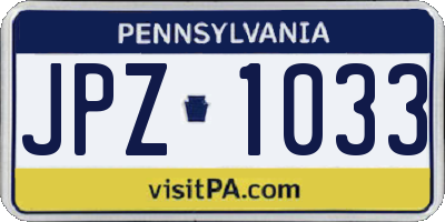 PA license plate JPZ1033