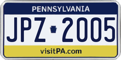 PA license plate JPZ2005