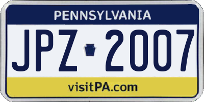 PA license plate JPZ2007