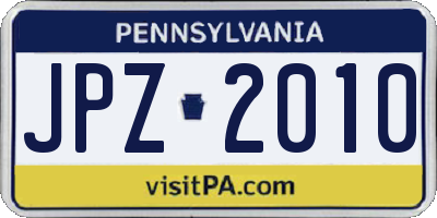 PA license plate JPZ2010