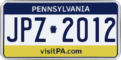 PA license plate JPZ2012