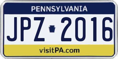 PA license plate JPZ2016