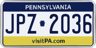 PA license plate JPZ2036