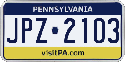 PA license plate JPZ2103