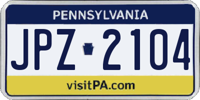 PA license plate JPZ2104