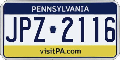 PA license plate JPZ2116