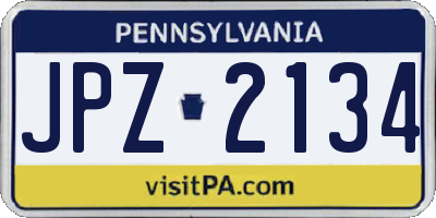 PA license plate JPZ2134