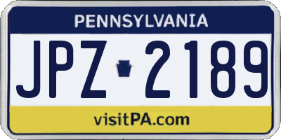 PA license plate JPZ2189