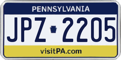 PA license plate JPZ2205