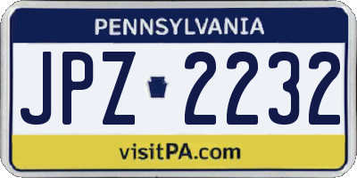 PA license plate JPZ2232