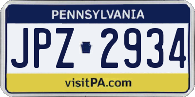 PA license plate JPZ2934