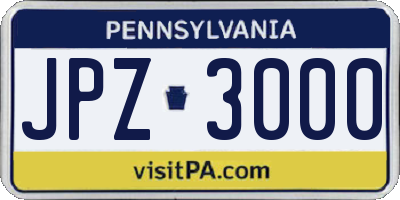 PA license plate JPZ3000