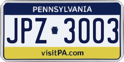 PA license plate JPZ3003