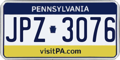 PA license plate JPZ3076